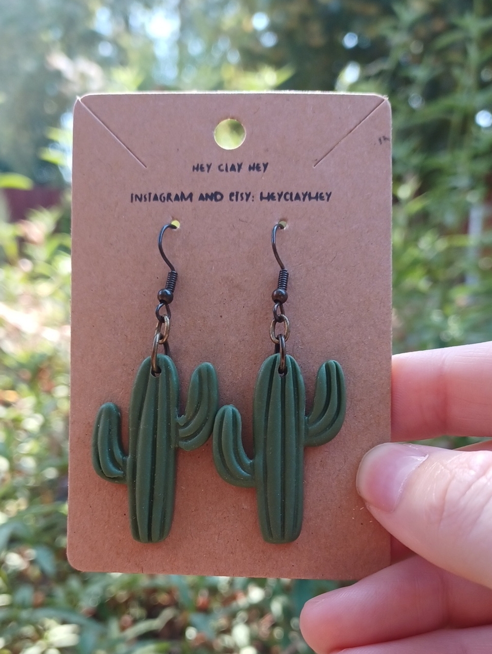 Green Cactus Polymer Clay Dangle Earrings